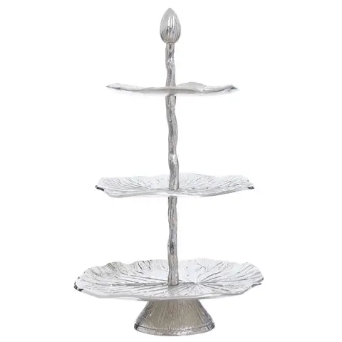 Fifty Five South Salma Three Tier Lotus Leaf Silver Cake Stand