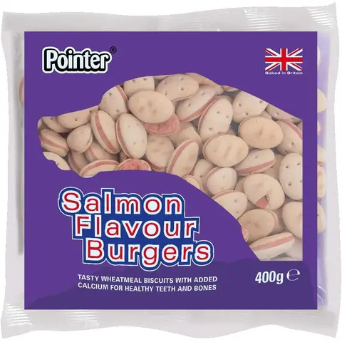 Pointer Baked Salmon Flavour Wheatmeal Burgers Dog Treats with Calcium 400g