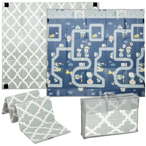 AIYAPLAY Foldable Baby Play Mat Double-Sided, Baby Playpen Floor Mats for Toddlers, Waterproof Large Foam Playmat for Playroom and Nursery, 202 x 180.5cm, Traffic and Grey Diamond Theme