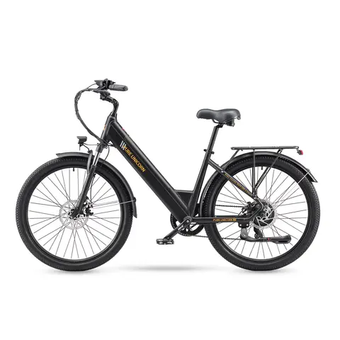 PURE UNICORN U2 27,5" Elektrische Stadsfiets, 48 V 12,8 Ah Uitneembare Accu, Shimano 7-Speed Zwart