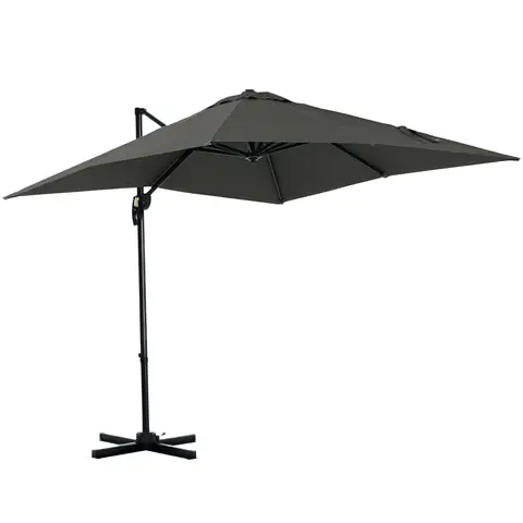 Outsunny 2.5 x 2.5m Patio Offset Parasol Umbrella Cantilever Hanging Aluminium Sun Shade Canopy Shelter 360° Rotation with Cr