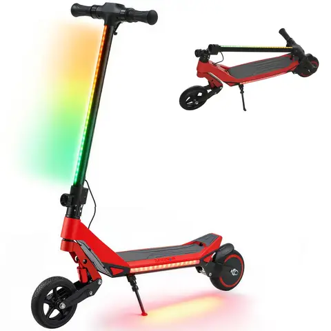 SPORTNOW Electric Scooter for Kids, Foldable Kids Scooter for Age 6-14 with LED Display, RGB lights, Up to 16km/h Red