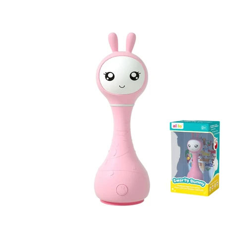  alilo Hochet Musical Lumineux Smarty Bunny pour Bébé 0+ Mois - Fille, 5 Modes Musicaux et Fonction de Reconnaissance des Couleurs avec 9 Cartes de Couleur, Rose