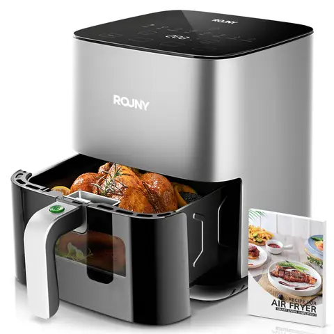 ROUNY Heißluftfritteuse 5 Liter, T3, Touch-Bedienung, antihaftbeschichteter Korb, Sichtfenster
