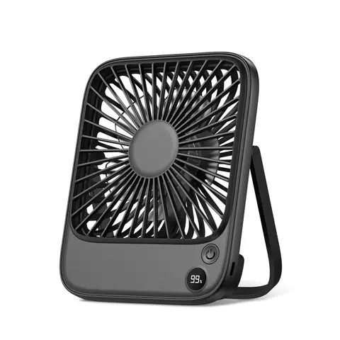 Warmco Portable Travel Fan 5000mAh, Ultra-thin Rechargeable Battery Operated Small Desk Fan, Quiet 4-Speed Personal Fans with 180° Tilt for Office, Camping, Cruise, Outdoor Black