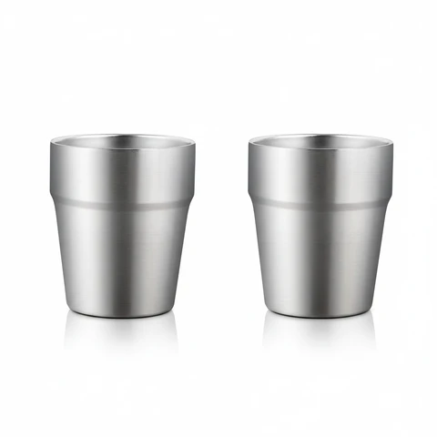 Maxcook 304 Edelstahl-Becher 260 ml, Metall-Trinkbecher-Set aus 2, stapelbar, doppelwandig, kleine Tasse für Zuhause, Restaurant, Party, Camping, MCB4560
