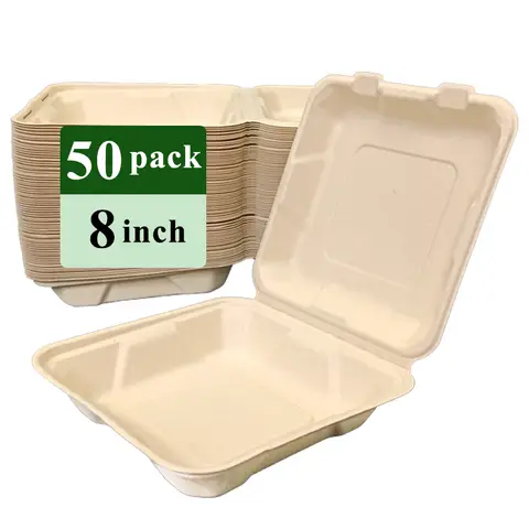 Ruibamboo disposable bamboo fiber clamshell 8 inches 
50pack