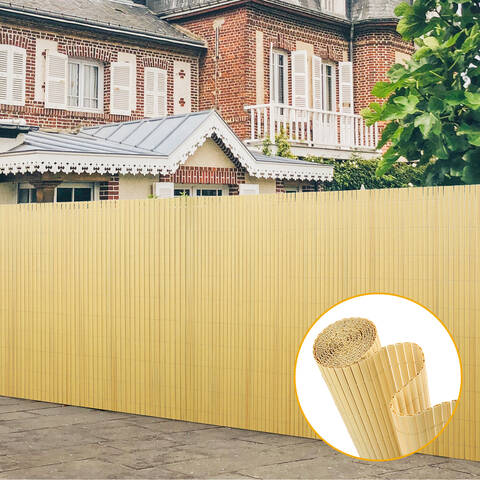 Sekey PVC-Bambus-Glasfachwerkzaun, doppelt verstärkt und wetterfest, verbesserte Sichtschutzfunktion, für Garten, Balkon und Terrasse, mit Kabelbindern, 1x5m