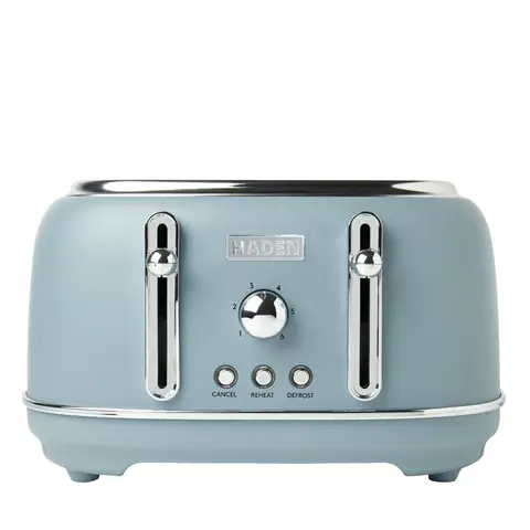 Haden Highclere Retro 4 Slice Toaster, Cord Storage, Coated Stainless Steel, Poole Blue - 197245