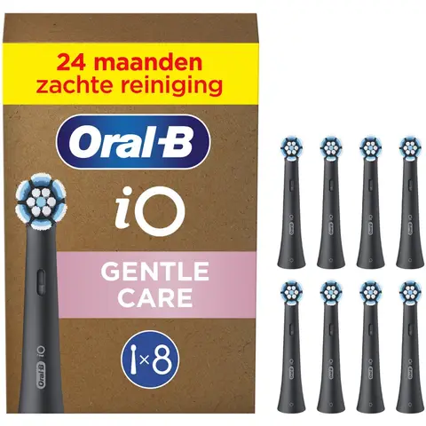 ORAL-B iO Gentle Care Opzetborstels Zwart 8 stuks Zachte Reiniging Rond Design