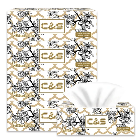 C&S Jierou Zachte Huidvriendelijke Box Gezichtdoekjes, 3-laags, 424 vellen (4 dozen x 106 vellen)