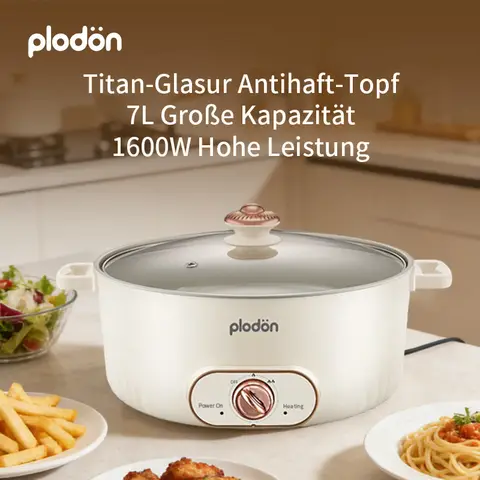 Plodon Multifunktionaler All-in-One Elektrischer Hotpot, 7 L, 1600 W, groß, Antihaft-Kochtopf, Slow Cooker, für Wok-Kochen und Schmoren