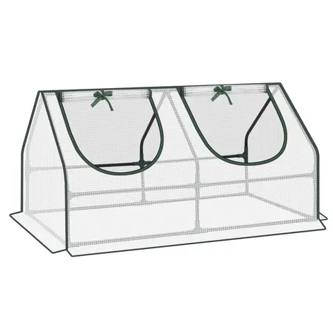 Woltu Foliengewächshaus Frühbeet, kleines Balkon-Gewächshaus, Tomatengewächshaus mit aufrollbaren Fenstern, 4 Heringe, 140 g/m² PE, Metallrahmen, 120 x 60 x 60 cm, weiß