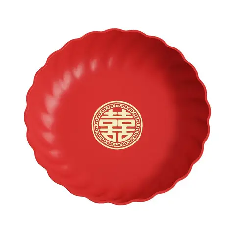 Rotes Kunststoff-Neujahr-Geschirr, bruchsicher und leicht für Partys, Familienessen und besondere Anlässe  
Happy Teller-Set - 4 Stück/Set, PP-Material, 25*25*5cm/Stück