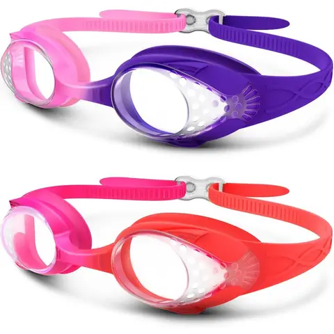 OutdoorMaster Lunettes de natation enfant rose & violet + rose & rouge - Lot de 2