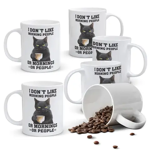 Alphynix 1pc 11oz White Mug with Funny "I Don't Like Morning People or Mornings or People" Quote, Sarcastic Christmas or Thanksgiving Gift