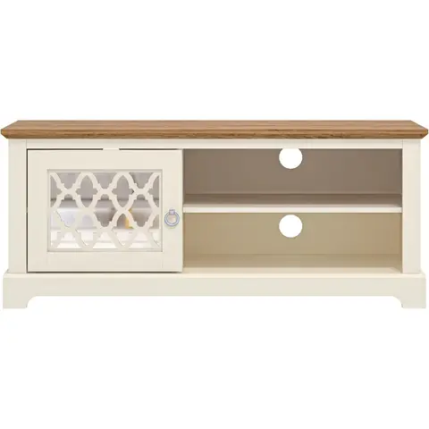 Galano Novara TV Stand Cabinet – 119cm Entertainment Unit with Door – Fits up to 50" TV – Storage Furniture for Living Room (Ivory/Oak)