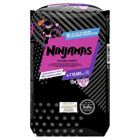 PAMPERS NINJAMAS COUCHES PYJAMA TIRETTE TAILLE 7 GIANT PLUS 10PK