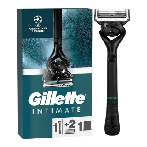 Gillette Rasierer für Herren – Body & Intim – Inklusive 1 Nassrasierer, 2 Rasierklingen und Duschhalter für einfache Aufbewahrung – Schwarz