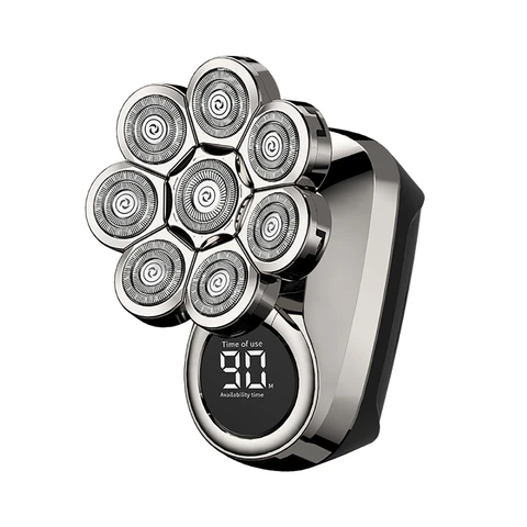 Sparoma 6-in-1 Electric Shaver for Men, IPX6 Waterproof Rotary Razor with 8 Floating Blades, LED Display, Replaceable Heads for Beard, Bald Head, Nose Hair, Body Grooming, and Facial Cleansing, LK-8370