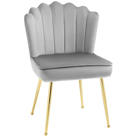 HOMCOM Shell Luxe Velvet Accent Chair with Gold-tone Metal Legs, Modern Vanity Chair for Living Room, Bedroom, Home Office Gr