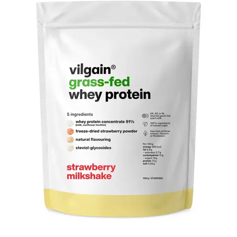 Vilgain Grass Fed Whey Protein Strawberry Milkshake Protein Nutrition Powder - 1000g