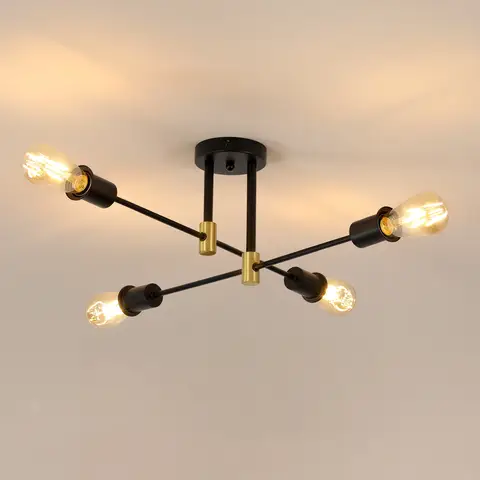 Goeco Industrielle Deckenleuchte 4-flammig Vintage Schwarz E27 Kronleuchter für Wohnzimmer Schlafzimmer Küche