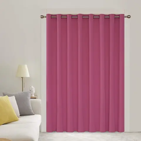 Deconovo Blackout Plain Fabric 16 Black Grommet No-Tie Curtain, 1 Pc W254cm x L214cm Rose Red