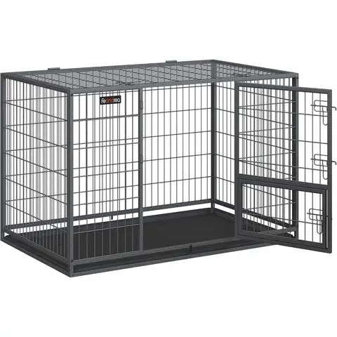 Cage pour chien FEANDREA PPD003G01, double porte, bac inclus, taille L, pour chiens moyens et grands, montage facile, usage intérieur/extérieur