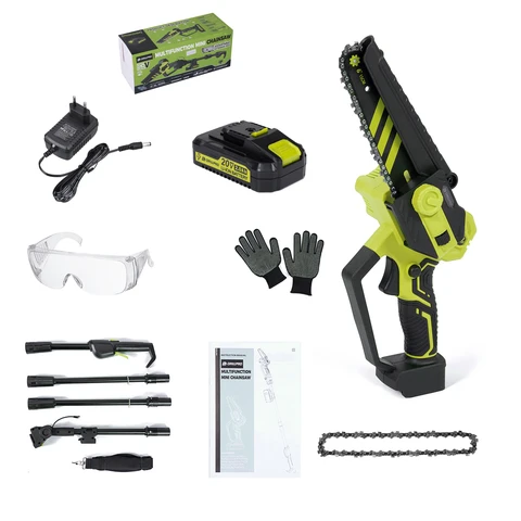 Drillpro Akku-Kettensäge 2-in-1 mit bürstenlosem Motor, 6‑Zoll, Teleskopstiel, für Worx, 2,0 Ah Akku, Reichweite 78,74 Zoll, USB‑C, akku‑betrieben