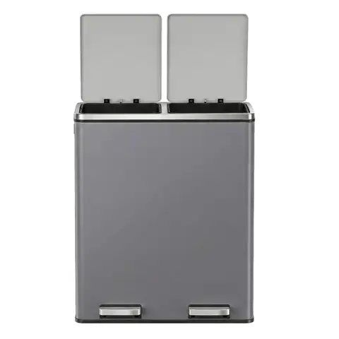 SONGMICSHOME Mülleimer 60 L mit 2 Fächern, herausnehmbare Inneneimer, Pedal, Küche, Müllbeutel, schiefergrauststoff-Inneneimern, Soft-Close, Schiefergrau