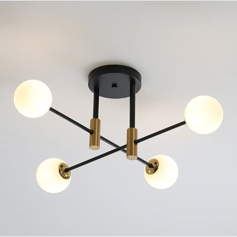 Homary Modern White Glass 4-Light Semi-Flush Mount Chandelier