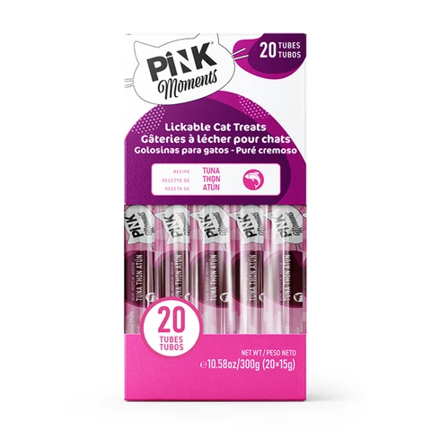 Pink Soft Cat Treats – Tuna Flavor， 20 Sticks × 15g – Zero Additives， Grain-Free & Gel-Free – Hairball Control & Digestive Support – Trusted Canadian Pet Brand