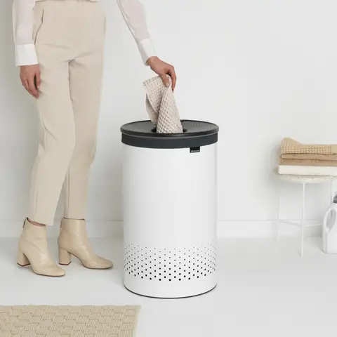 Brabantia Laundry Bin, 60L, Plastic Lid - Prime White