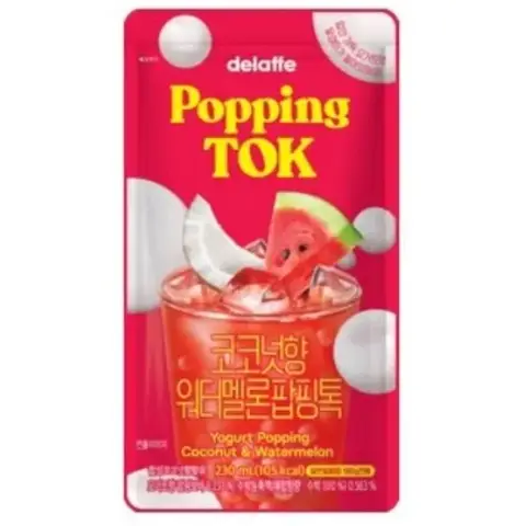 Delaffe Popping TOK Boisson saveur coco et pastèque avec perles saveur yaourt - 230 ml
