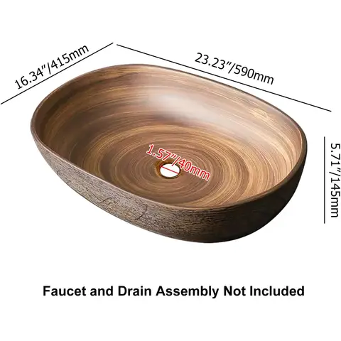 Homary 23" Oval Ceramic Vessel Sink, Retro-Inspired Above Counter Bathroom Sink, Vintage Ceramic Washbasin for Modern and Traditional Bathrooms