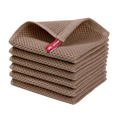 JORDAN&JUDY 6-Pack Honeycomb Kitchen Towels, Khaki, Soft & Durable, 30x30cm