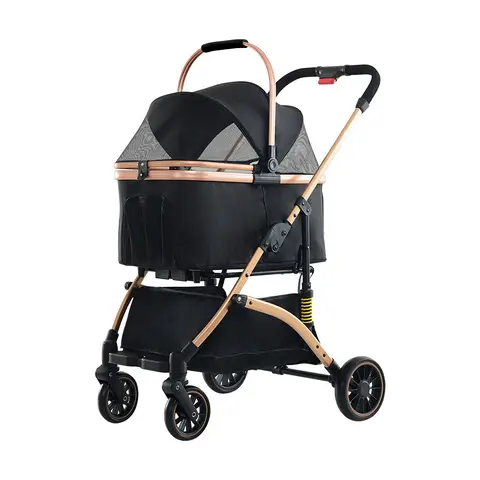 Blinkit 6 Six-Fold Shock Absorption Lightweight Pet Stroller, One-Button Foldable Adjustable Push Rod Outdoor Pet Stroller, Carbon Steel Material, Black