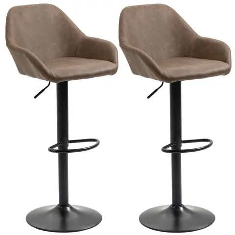 HOMCOM Bar Stools Set of 2, Height Adjustable Swivel Barstools, PU Leather Kitchen Stools with Backs, Armrests and Footrest D