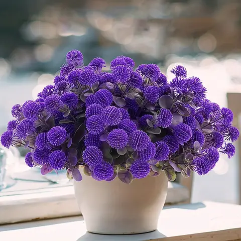 Yuejia 4Pcs 13.77in/35cmArtificial Billy Ball Flower Man Fake Plants Living Room Decoration Ornaments Desktop Fake Flowers(purple)