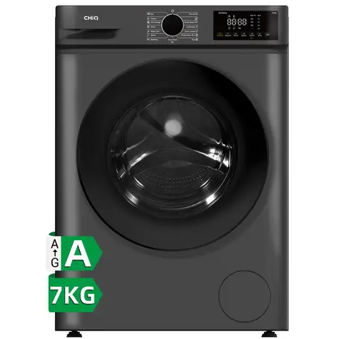 【Vakantiegeld Deal】CHiQ 7 kg frontlader wasmachine, donkergrijs, energieklasse A, grote trommel 530 mm, 1200 toeren, 16 programma's, stoomwassen & 1-touch smart wash JW75883G