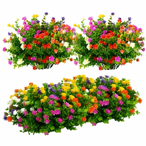 12 künstliche Blumensträuße in 6 Farben, ca. 32 cm, Kunststoff-Dekoration 1