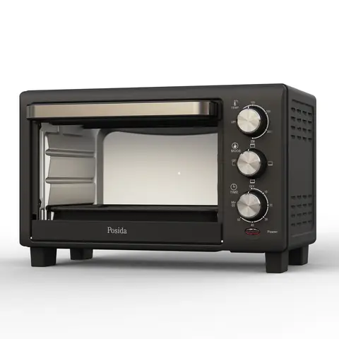 Posida 1200W Electric Countertop Oven – Toaster Oven with 100–230°C Temperature Control, 60-Min Timer, 3 Rack Positions, Stainless Steel Heating Elements & Tempered Glass Window