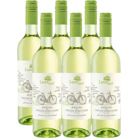 LANDLUST Riesling/Grauer Burgunder Weißwein BIO VEGAN QbA trocken, 6x0,75L
