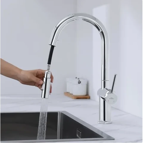 Cecipa Robinet mitigeur de cuisine pivotant à 360° avec douchette extractible, acier inoxydable