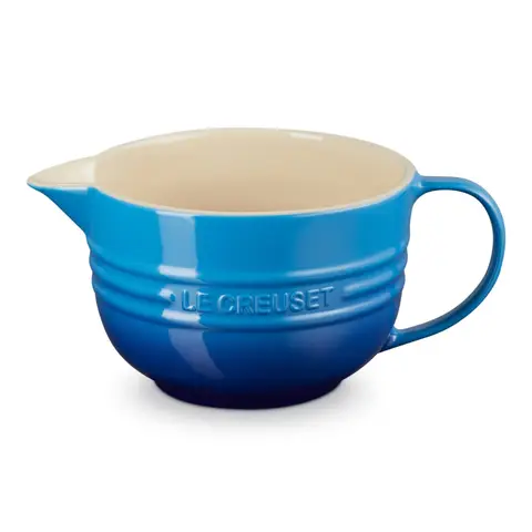 Le Creuset Steinzeug-Rührschüssel mit Griff, 2 l, Azurblau, für Zubereitung und Servieren von Speisen