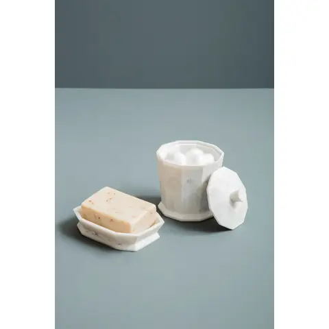 Maison by Premier Elegant Grey Cotton Jar, Durable Cotton Container With Lid, Geometric Marble Effect Tapered Cotton Jar