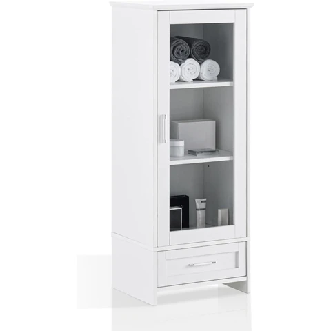 CLIPOP 3 Tier Storage Cabinet Display Cabinet Bathroom Floor Cabinet with Drawer Freestanding Storage Cupboard