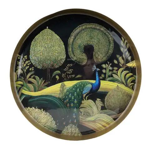 Candlelight Decorative Tray Bukhara Metal Gold Round D:32cm