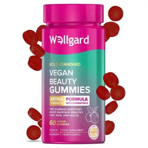 Wellgard Beauty Gummies with Biotin & Zinc for Skin, Hair & Nails Blueberry Flavour - 60 Vegan Gummies